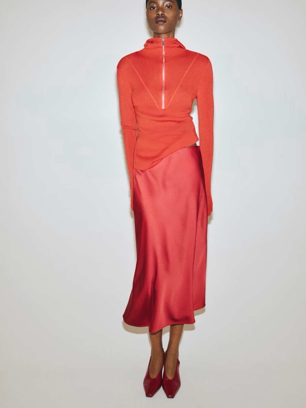 H&M Bias Cut Midi Skirt Red Satin Dressy Sz S NWT